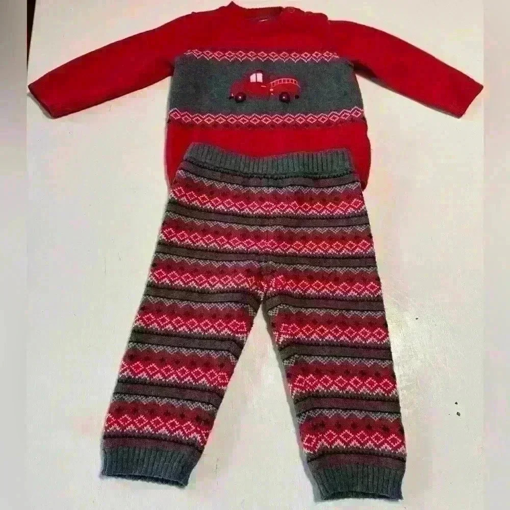 Gymboree Boys 12-18 Mo Fun And Fancy Fire Truck Engine Sweater Pullover And Pant